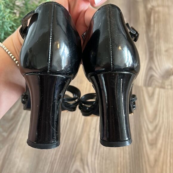 STUART WEITZMAN PATENT LEATHER STRAPPY SANDALS WITH HEEL SIZE 6 BLACK - Picture 7 of 9